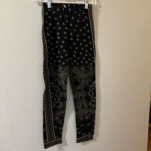 Free People Black and Gold Patterned Leggings